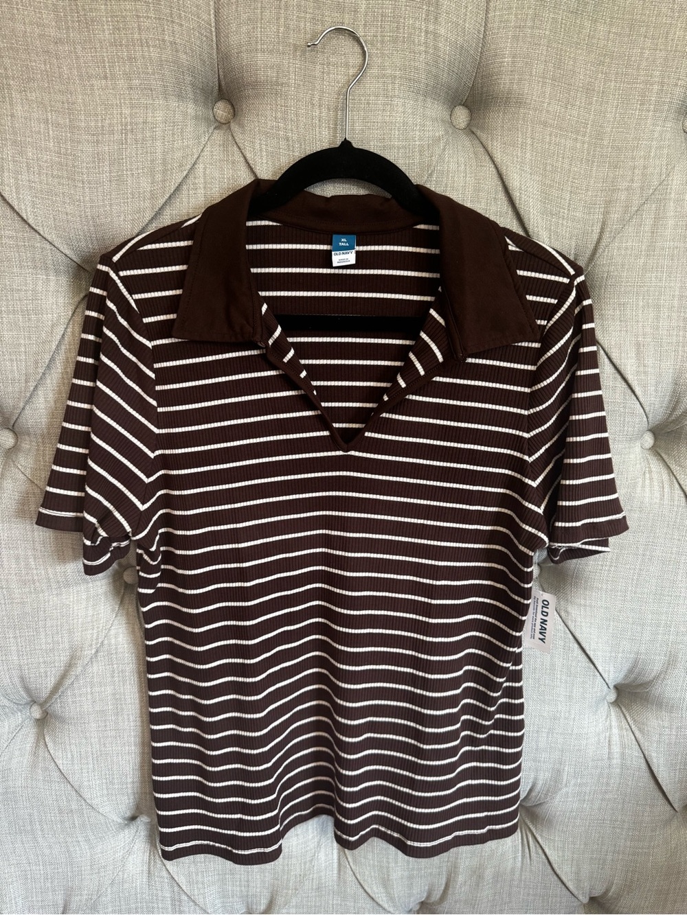 Old Navy Women’s Brown & White Striped Polo Shirt